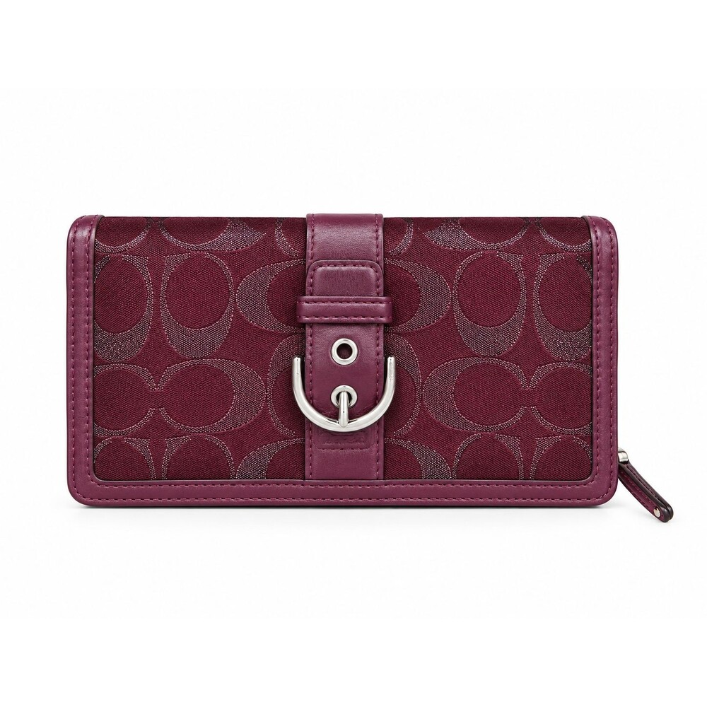Coach Campbell Signature Metallic Buckle Accordion Zip Wallet in Bordeaux